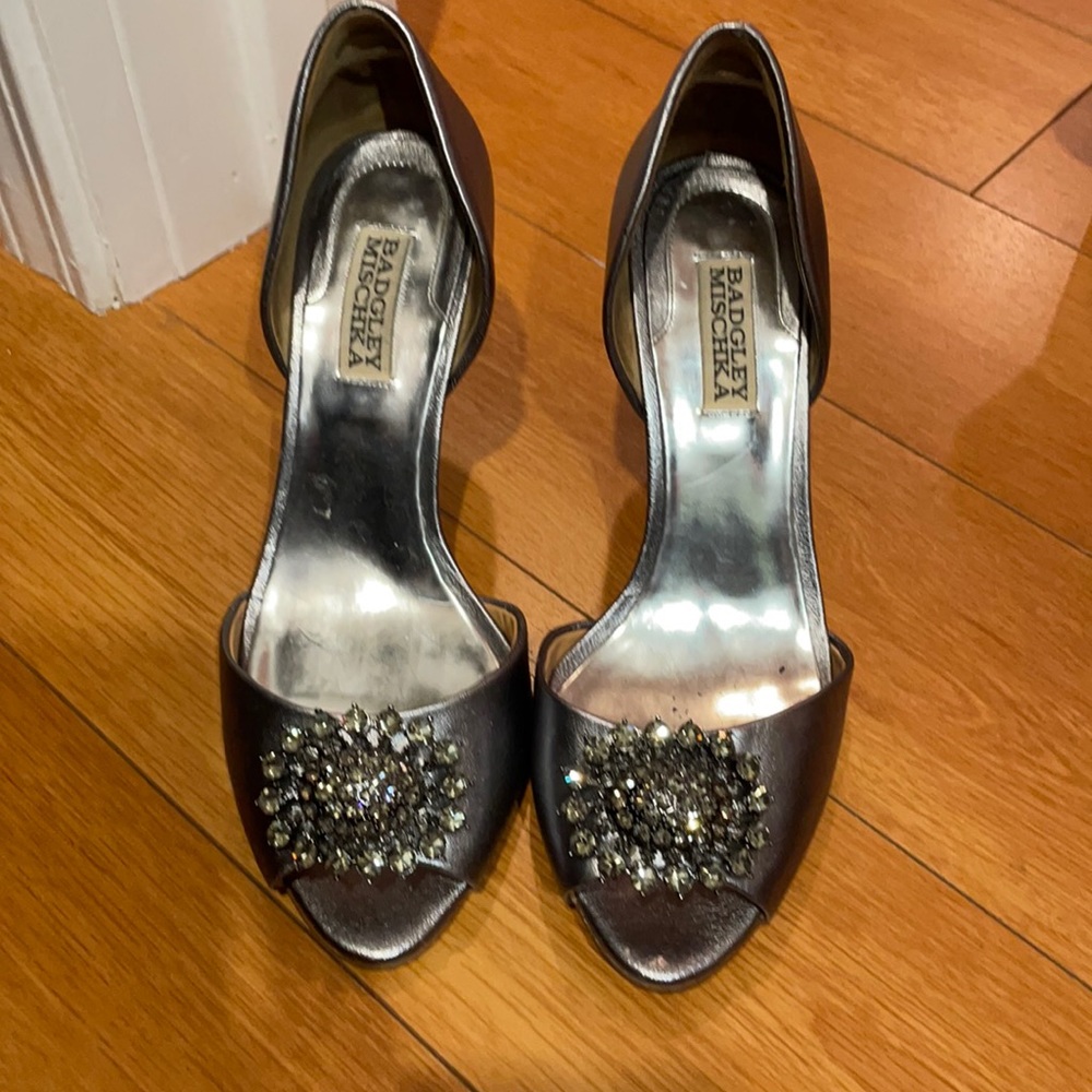 Badgley Mischka silver wedding shoes